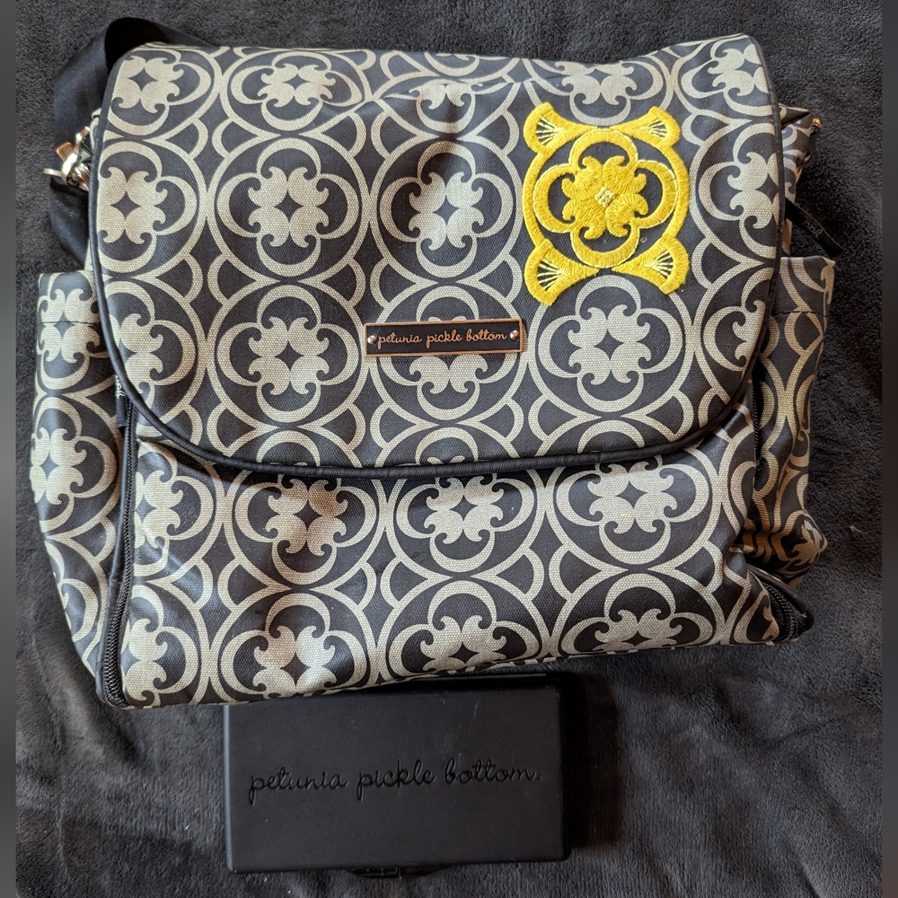 Petunia Pickle Bottom diaper bag black grey yellow